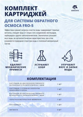  Комплект картриджей UNICORN для системы обратного осмоса KCB-FRO-5 купить в Воронеже