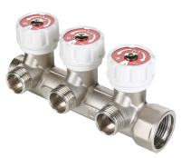 Коллектор VALTEC с регулировочными вентилями, 1"х3 вых. Евроконус 3/4" (на подающий трубопровод) (1/